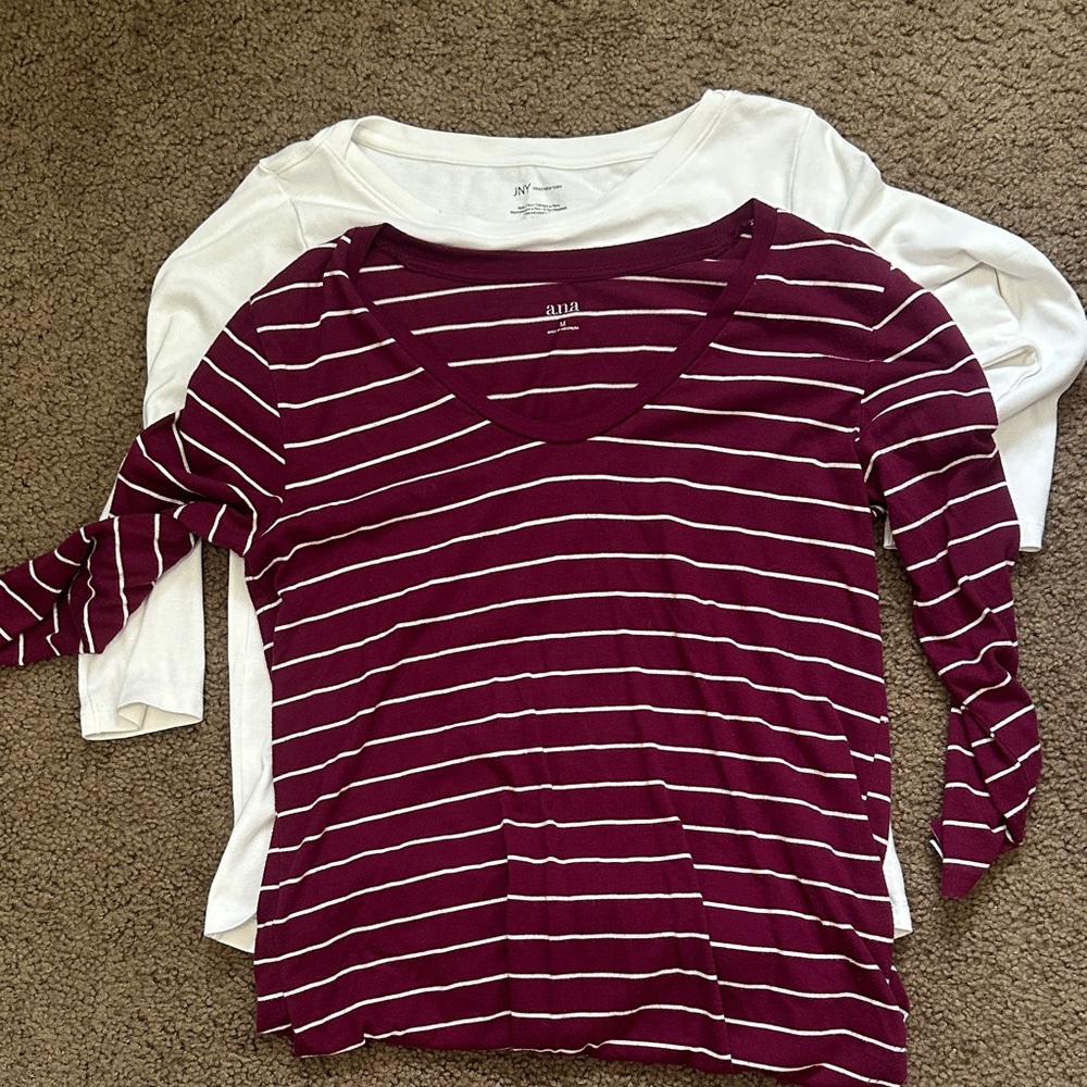 a.n.a Women's Burgundy and White Striped Long Sleeve Tees